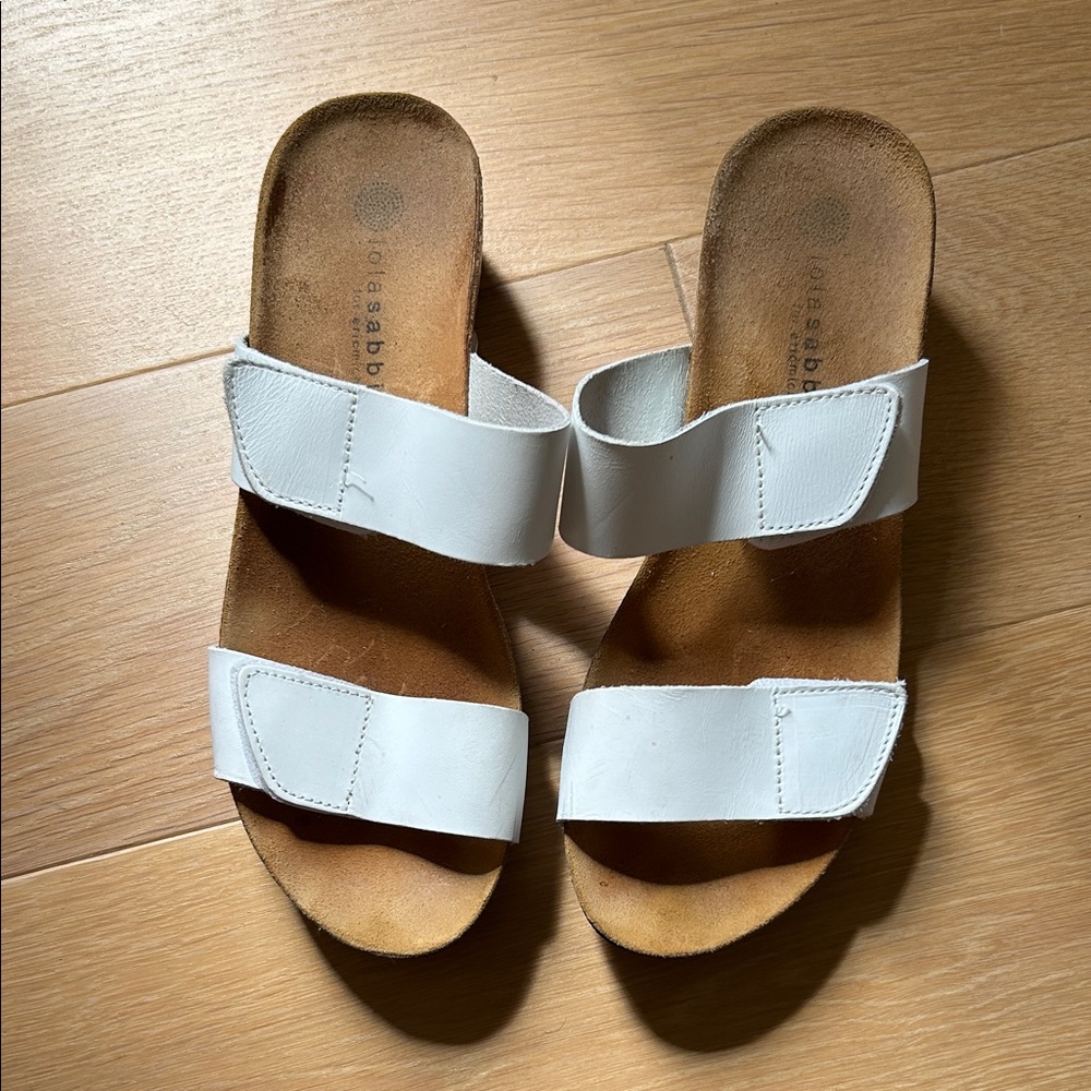White Leather Slide Sandals